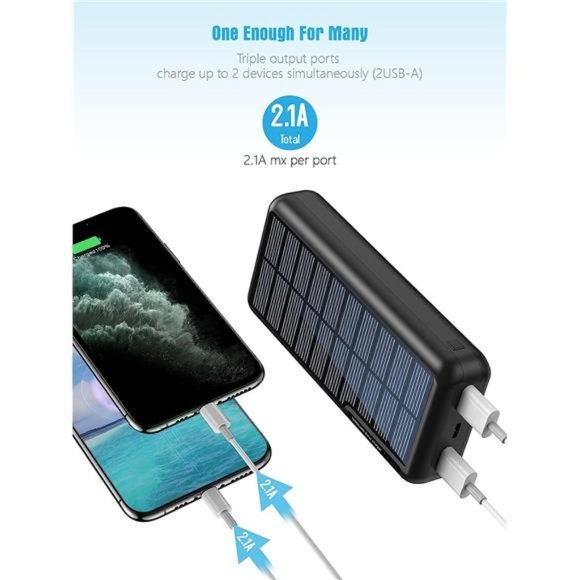 Portable Charger 30000mAh, Power Bank Solar Charger with 2 USB Outputs and USB-C - Picture 3 of 6